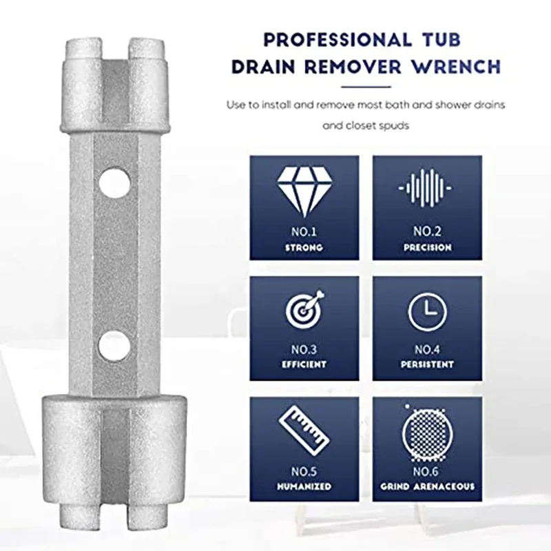 Tub Drain Remover Wrench Tub Drain Wrench Tub Dual Ended Drain Wrench Drain Remover Tool Zinc Alloy Wrench for Bathroom