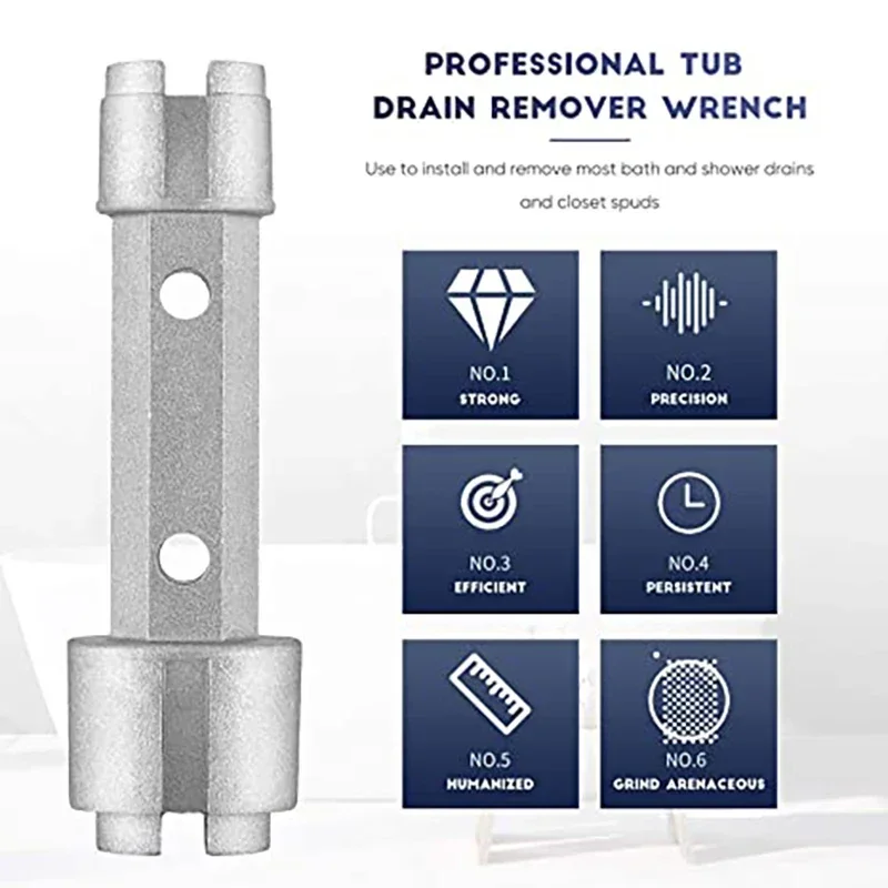 Badewannen-Abfluss-Entferner-Schraubenschlüssel, Badewannen-Abflussschlüssel mit zwei Enden, Abfluss-Entferner-Werkzeug, Schraubenschlüssel aus Zinklegierung für Badezimmer