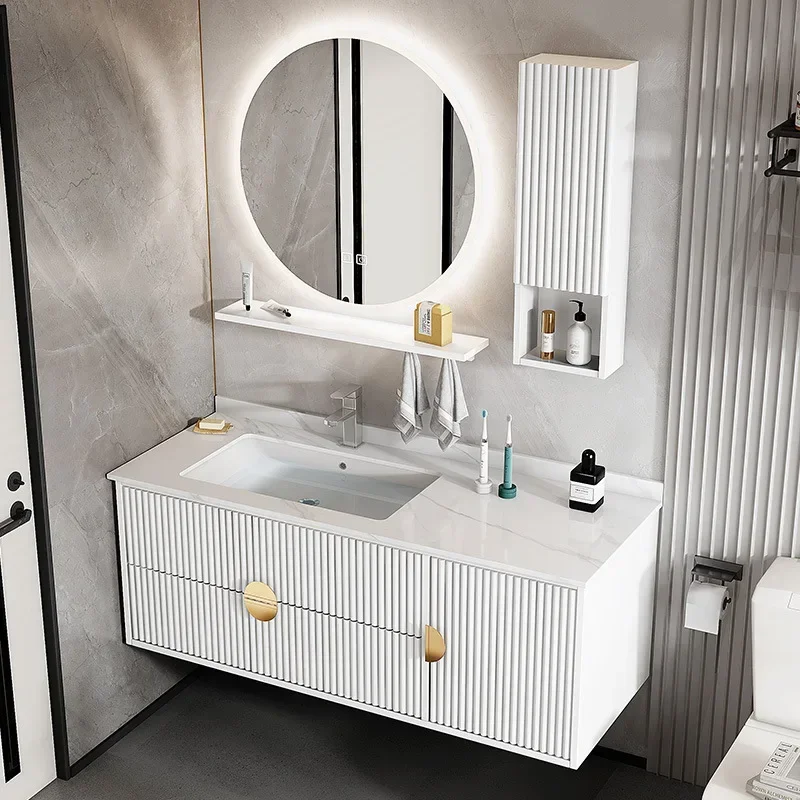 

Luxury Bathroom Cabinets Ceramic Mirror Integrated Washbasin Bathroom Vanity Cabinet Organizer Archivadores Trendy Furniture