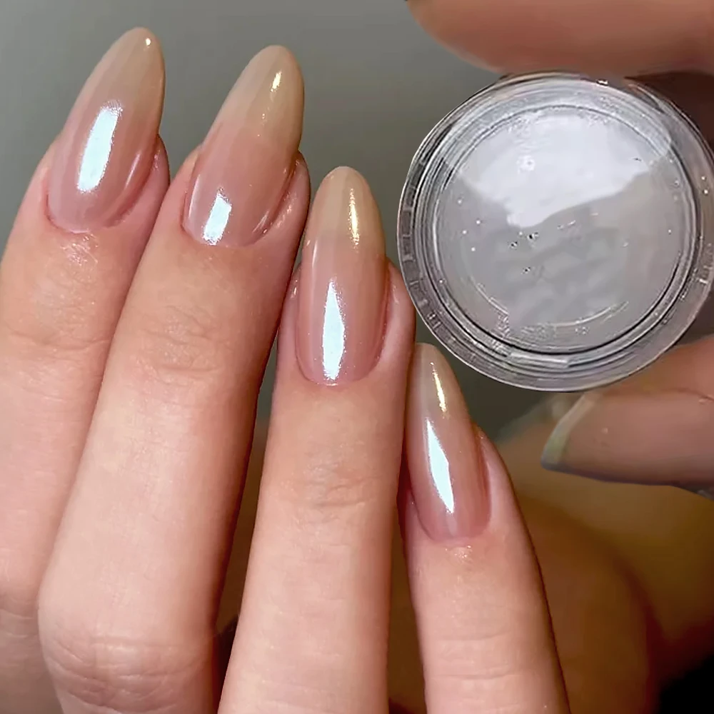 1jar Moonlight Shell Mirror Aurora Glitter Crystal Powder Pearl White Nail Buffing Powder Bright Highlight Shimmer Rubbing Dust