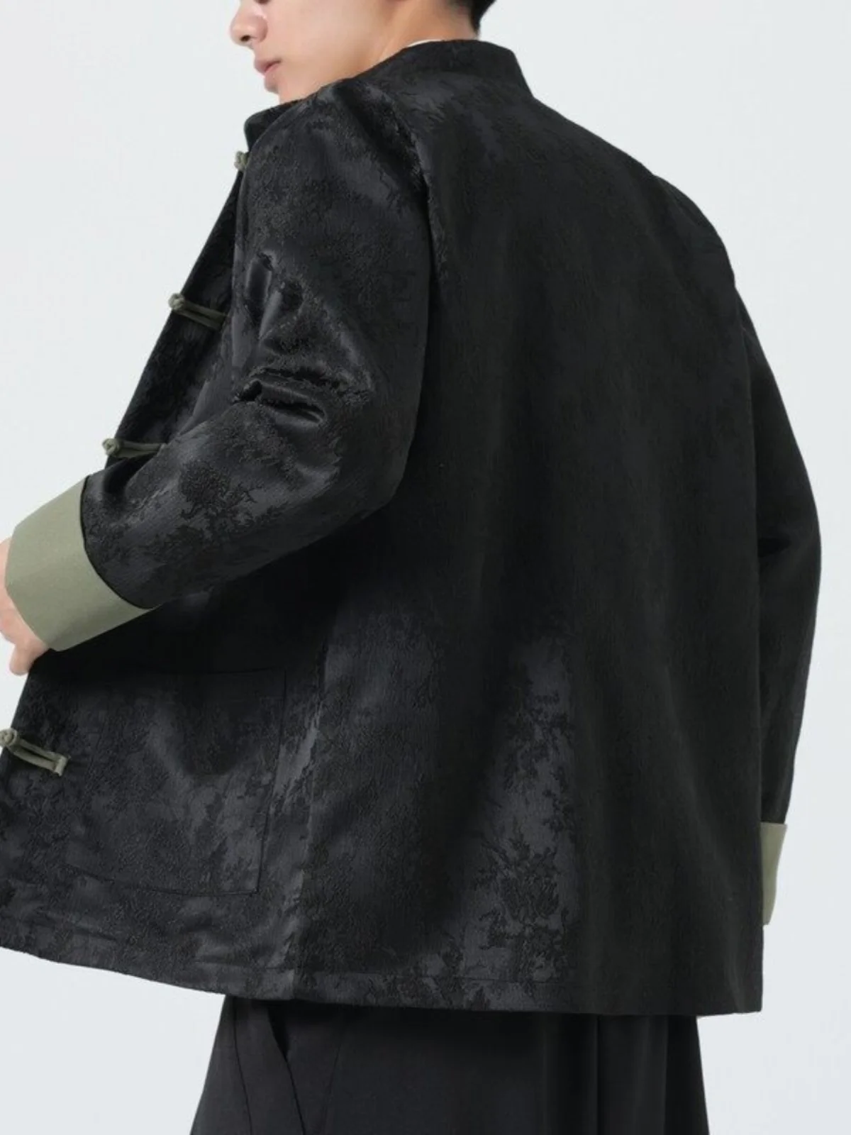 Casual Manin Collar Jaet Men's Youth Spring Autumn Sle National Trend Button Detail Silk Polyester Busin Gentleman