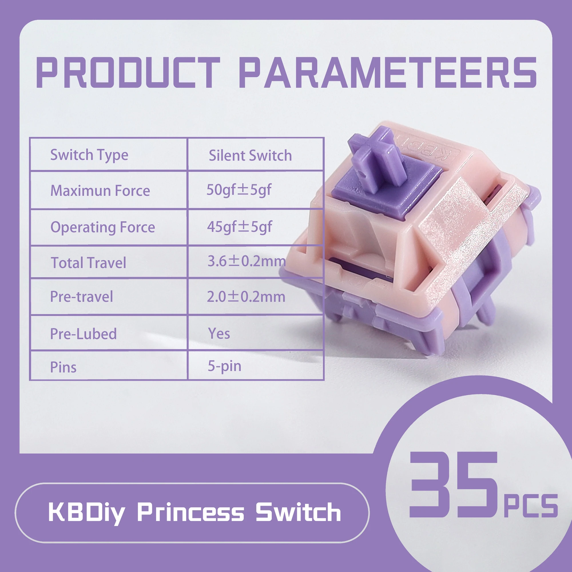 KBDiy Princess Silent Switches Keyboard 45gf Pre Lubed Creamy Switch Compatible With MX Keycaps for Gaming Mechanical Keyboard