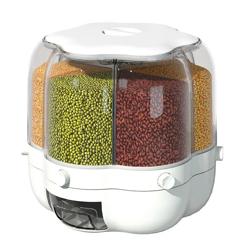 Divided Proof Plastic Cereal, Rice Grain Dispenser 360 Degree Automatic Dry Food Rotating Storage Kitchen Container