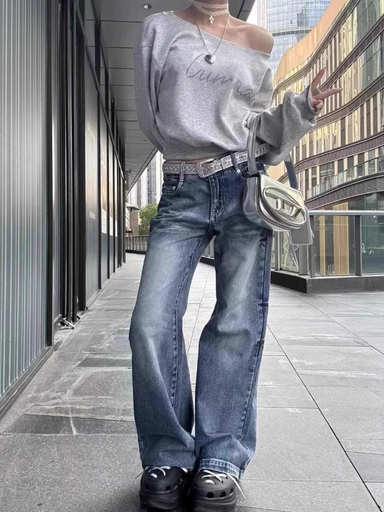 Damskie bluzy z kapturem, jesienne, streetwearowe, z odkrytymi ramionami, uwodzicielskie, krótkie, uniwersalne, luźne, modne, z nadrukiem, estetyczne, codzienne topy.