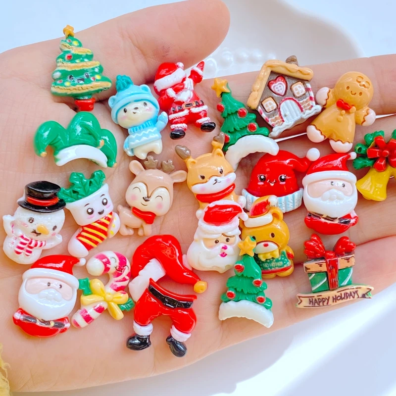 20Pcs New Cute Mini 15-22mm Christmas Series Flat Back Resin Cabochons Scrapbooking DIY Jewelry Craft Decoration Accessorie