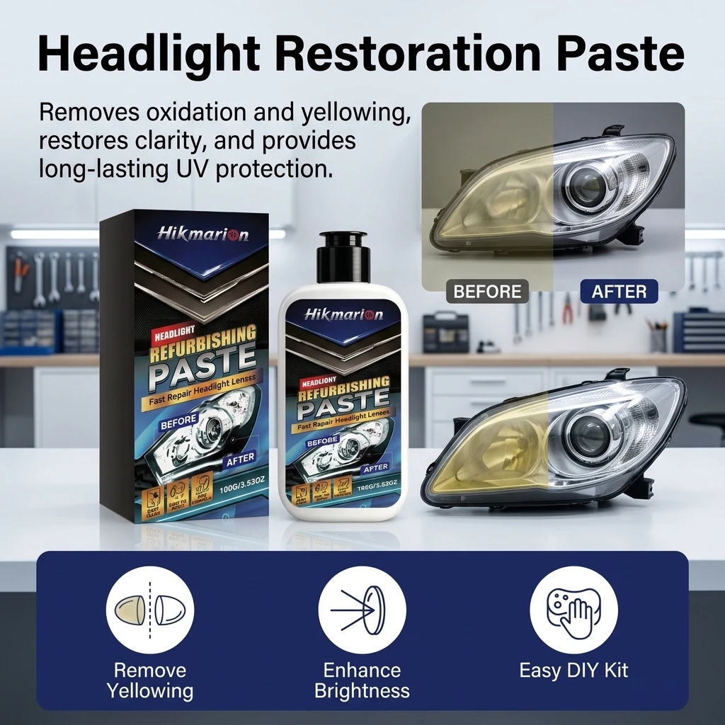 1pc Headlight Restoration Paste Professional Clear Polish for Car Headlamps Anti-Yellowing UV Protect DIY Repair Kit