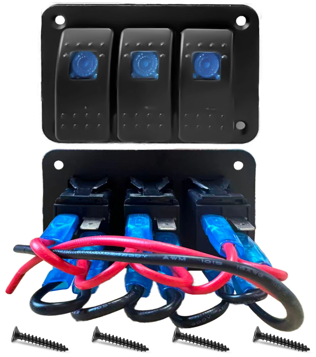 3-Gang Rocker Switch Panel, ON-Off Car Modification Switches for Auto Truck RV Marine Boat 12V 24V Universal Waterproof