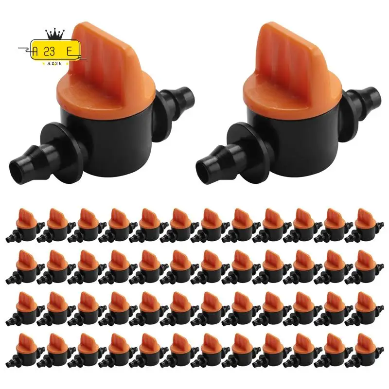 

A23E-50 шт. 1/4-дюймовый мини-клапан для труб 4/7 мм, контроллер шланга, колючий адаптер, сельскохозяйственный фитинг системы капельного орошения и полива