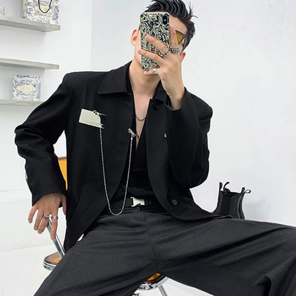 Mens Spring Short Padded Shoulder Thin Ballroom Jacket Fashion Nightclub Stage Performance Cardigan Tops Men'S Clothing 2026 New