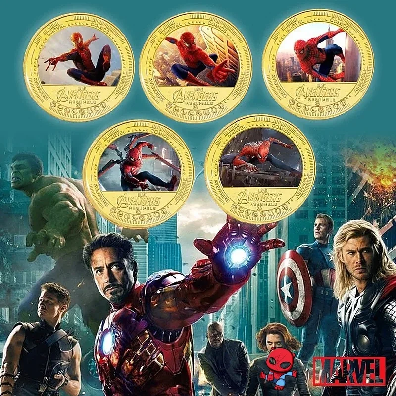 Disney Marvel Spider-Man Series moneta commemorativa Iron Man Action Anime Figures Thor Memorial Cool children Ornaments Gifts