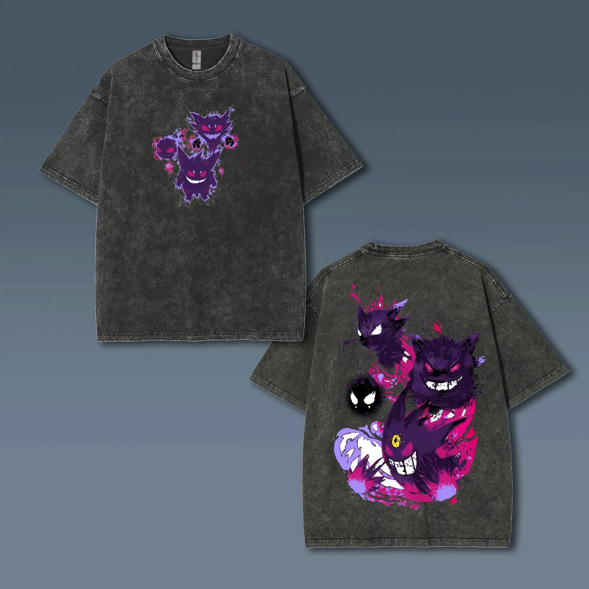 

MINISO Pokémon Animation Derivatives Gengar Printing Retro Short-sleeved T-shirt Men's and Women's Summer Fashion Clothing