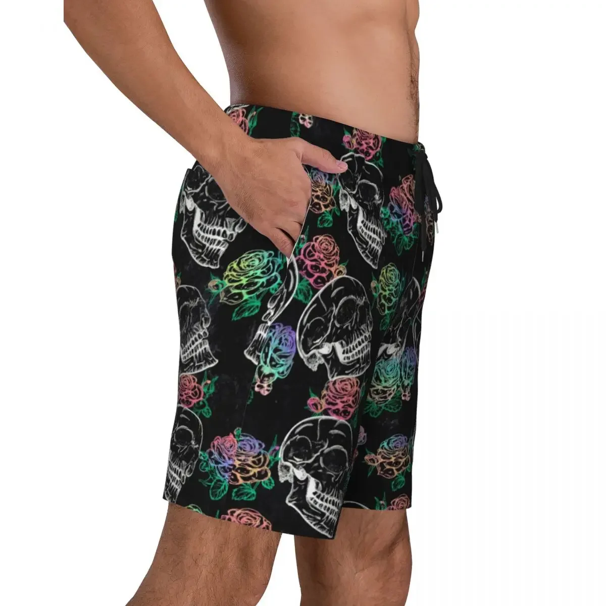 Sugar Skull Board Shorts Summer Ombre Roses Print Sportswear Beach Shorts Male Comfortable Y2K Retro Large Size Swimming Trunks