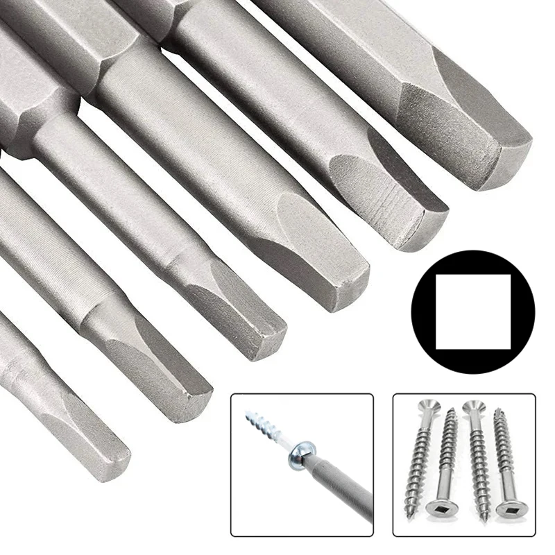 Magnetic Square Head Screwdriver Bit Set SQ1/SQ2/SQ3 Inner Four Corners Shaped Screw Drivers 50/100/150mm 1/4Inch Hex Hand Tools