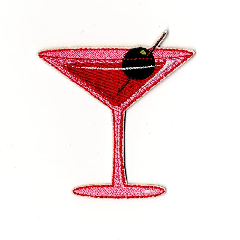 Red Martini Glass Embroidery Patch 2.7 Inch Wide Noble Design for Shirt Or Cloth Stick Application