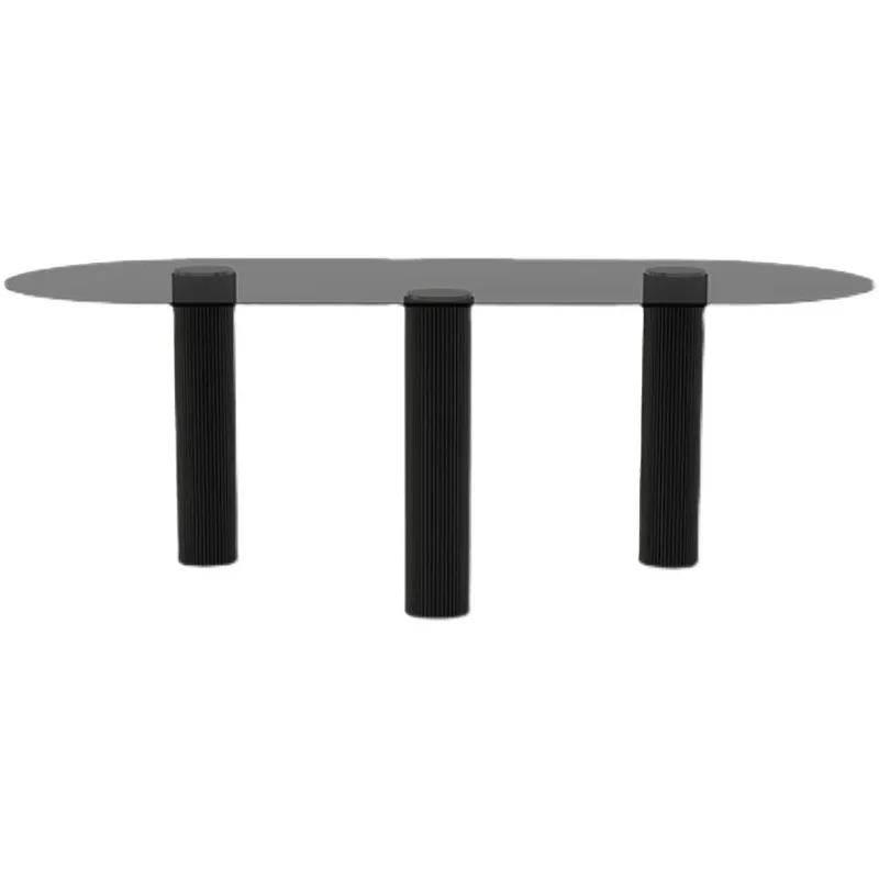 

Modern rock slab oval tempered glass dining table, creative ins style Internet celebrity dining table