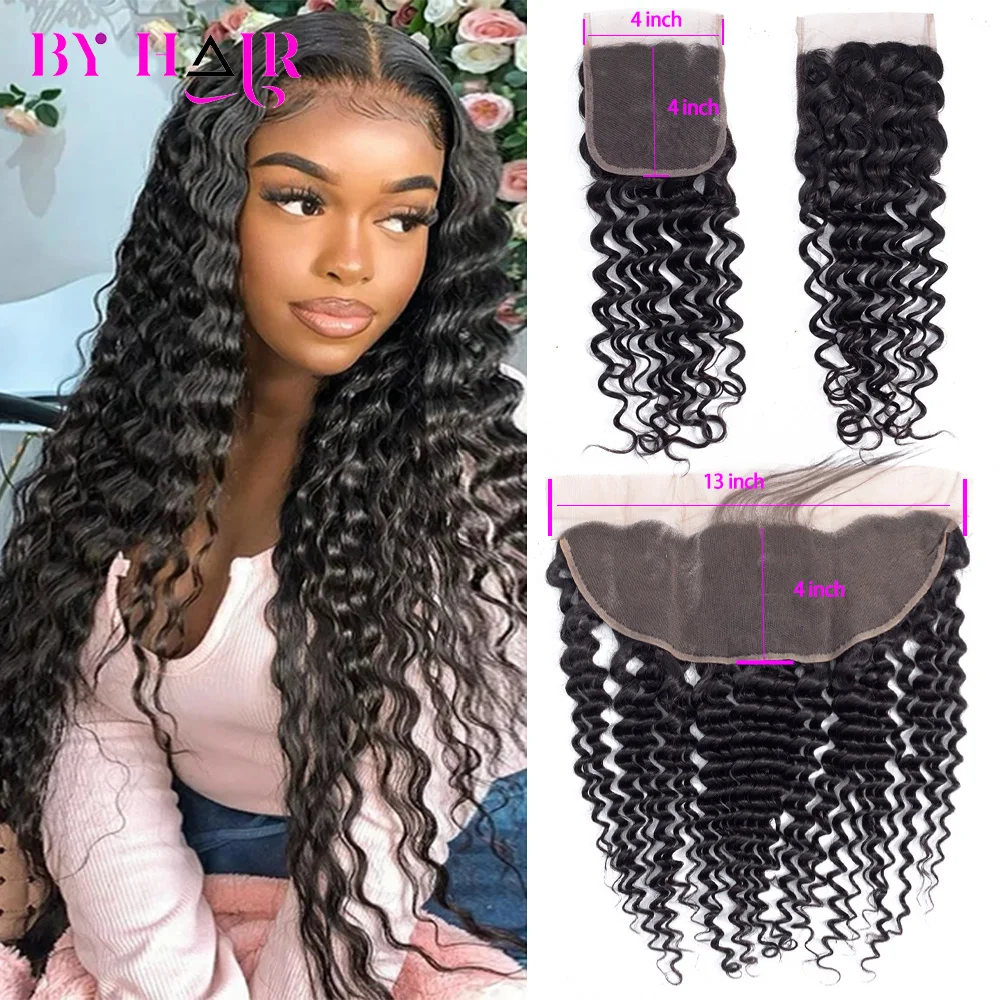 

Deep Wave 4x4 5x5 Transparent Swiss Lace Closure Human Hair 13x4 13x6 Lace Frontal Brazilian Human Hair Only 100% Remy Free Part