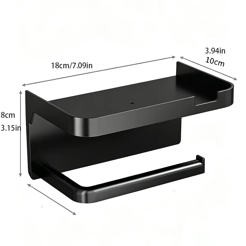Toilettenpapierhalter ohne Bohren mit Ablage, Wandmontierter Papierrollenspender für Badezimmer, Multifunktionales Aufbewahrungsregal – Detail 2