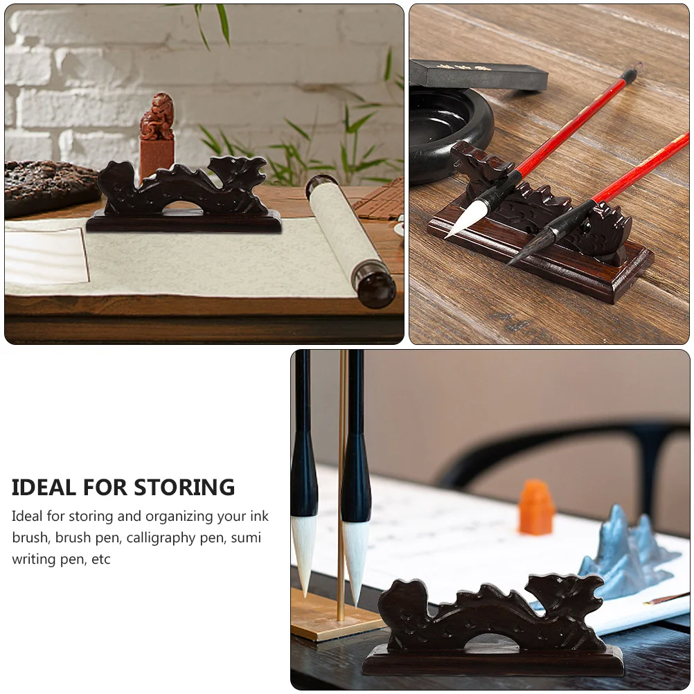 2Pcs Drachen Kopf Stift Halter Holz Pinsel Stift Rack Vintage Chinesische Kalligraphie Tinte Pinsel Organizer Desktop Decor
