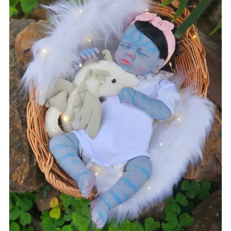 19inch Reborn Baby Doll Loulou in Avatar Blue Skin Handmade Newborn Sleeping Baby 3D Skin with Visible Veins Muñecas Bebe Reborn