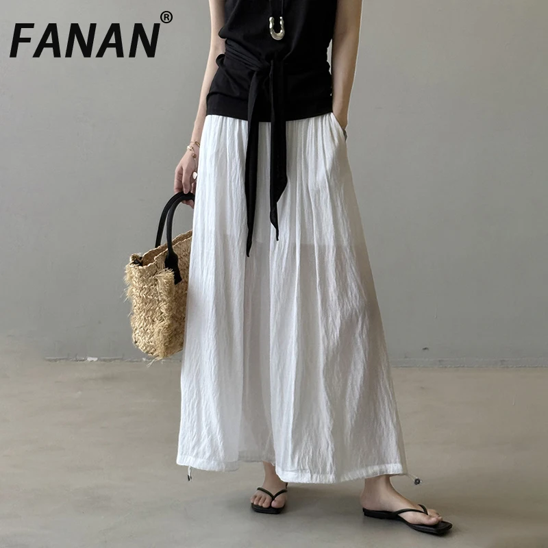 

FANAN Minimalism Sunscreen Wide Leg Pants For Women Elastic High Waist Straight Loose Casual Trousers Female 2025 Summer New