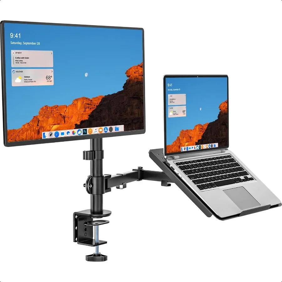

Laptop and Monitor Stand Fully Adjustable Monitor Mount and Laptop Tray for 1 Notebook up to 17 inch and 1 Screen up to 27 inch
