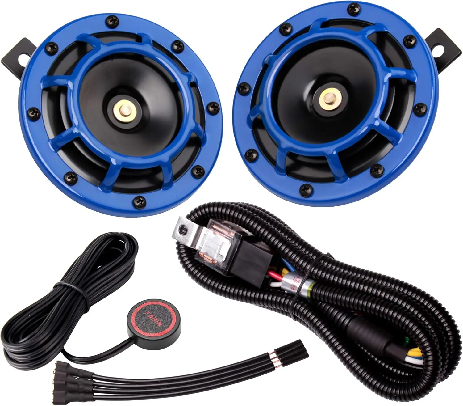 

Car Horn 12v Loud Motorcycle Horns High/Low Super tone Electric Train Horns for Car (Blue horn with wire button)