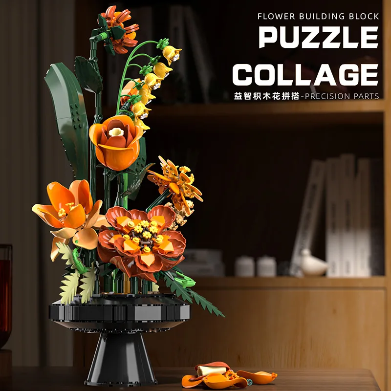 MOC Morandi Artificial Flower Bouquet Building Blocks DIY Rose Tulip Everlasting Decorative Toy Best Gifts For Girls Home Decor
