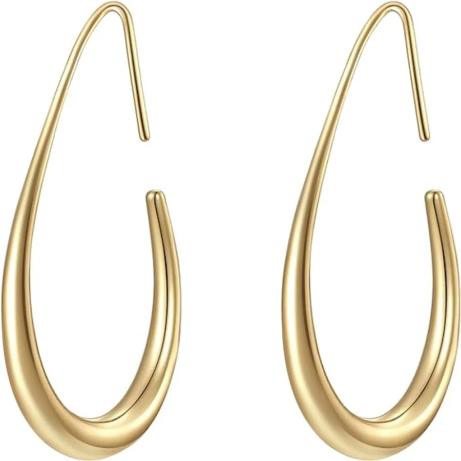

14k/Silver Plated Hypoallergenic Oval Earrings for Women Lightweight Chunky Open Hoops for Women Teardrop Hoop Earrings High Po