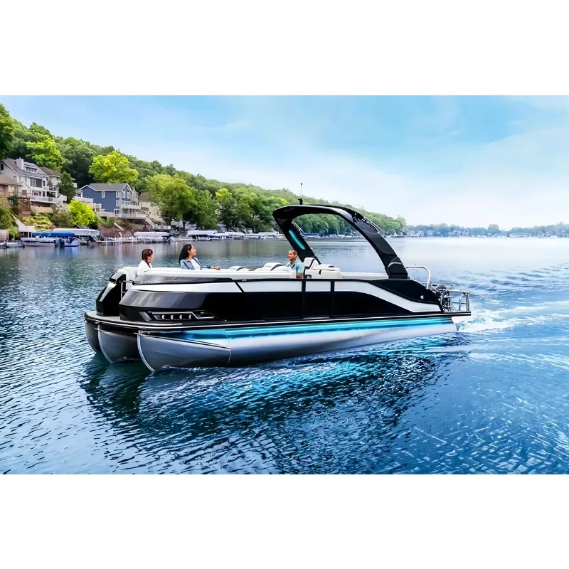 Customized 2026 Factory Direct 22ft Pontoon Boat Sport Series CE Certified Aluminum Luxury Yacht with Motor and Fishing Options
