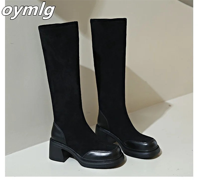 2023Thick Sole Elevated Elastic Boots for Women\'s Versatile Breathable Slim Boots Long Tubed Boots Thick Heels Short Boots Trend