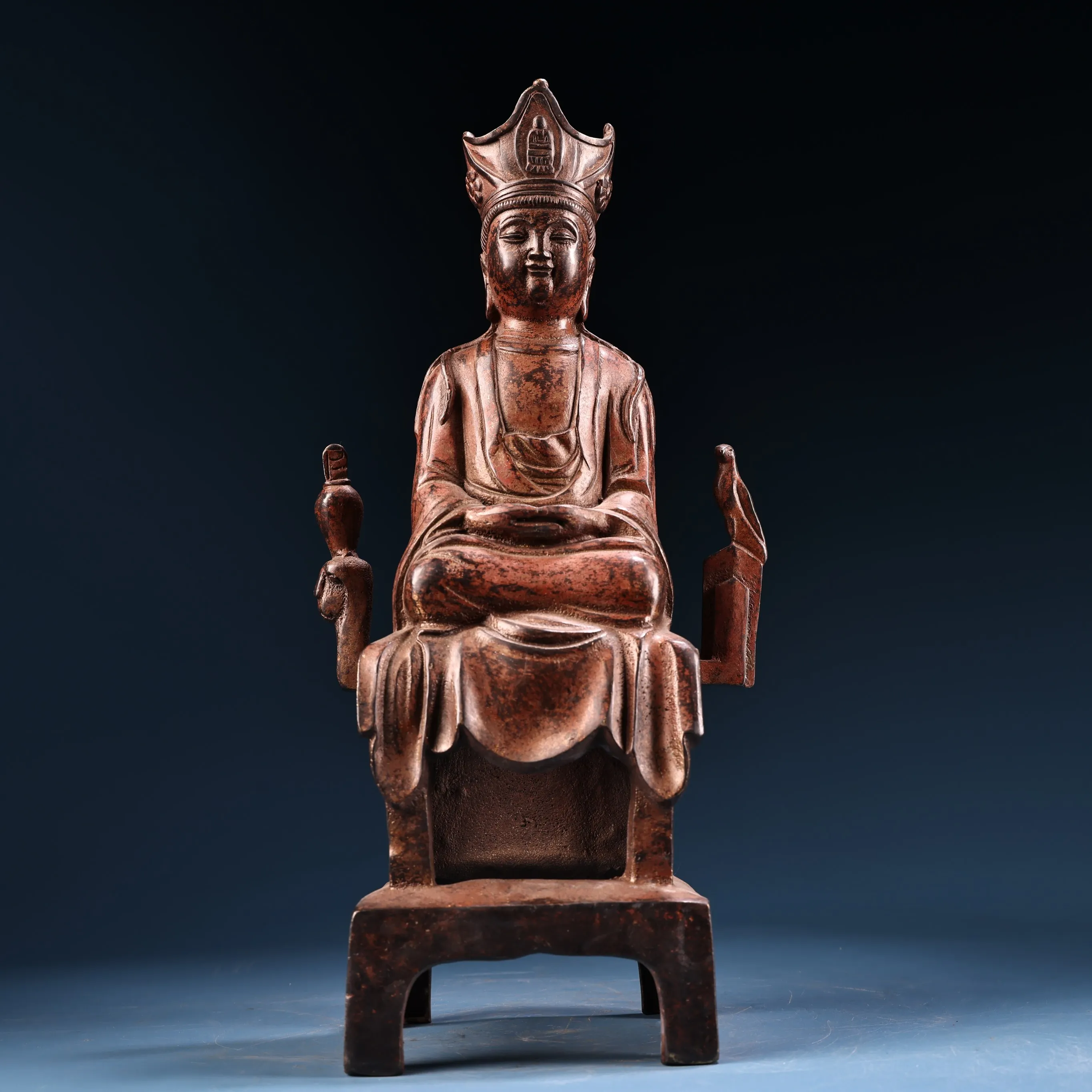 

13"Tibetan Temple Collection Old Bronze Gilded Cinnabar High Relief Northern Wei Buddha Bench Buddha Amitabha Worship Hall