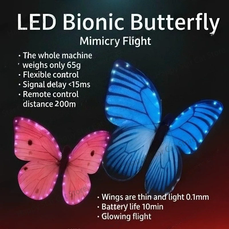 LED Glowing Bionic Butterfly Remote Control Aircraft Simulating Butterfly Flight Ornithopter Customizable for Wedding Concert