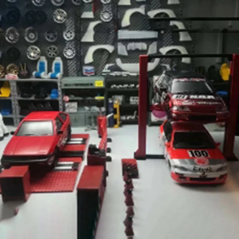 1:64 Garage Szene Reparatur Werkzeug Legierung Teile für Diecast Fahrzeug Spielzeug Metall Auto Modell Sammlung Kran Reifen Reparatur Maschine Fans geschenk