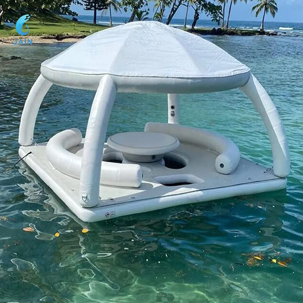 Inflatable Sea Floating Platform with Sunshade Tent - Multi-Person Floating Dock Portable PVC Water Lounge for Ocean/Pool Party