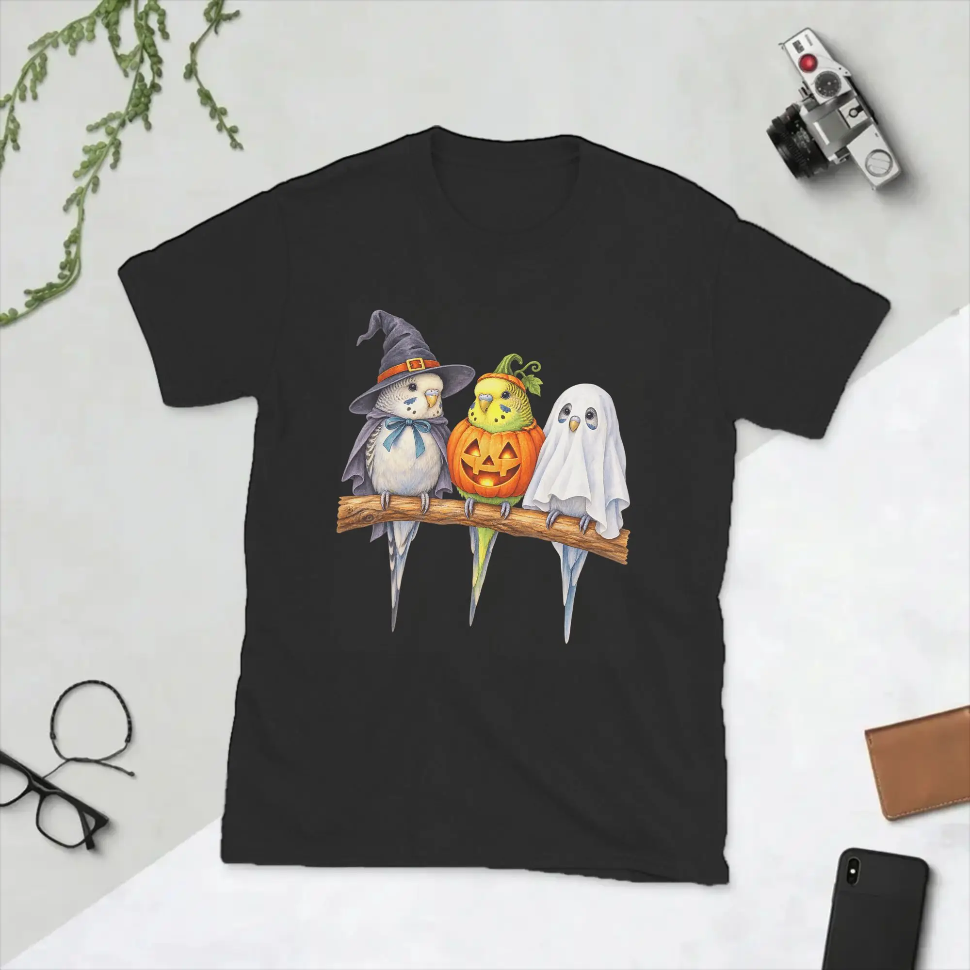 Funny Halloween Budgies Parakeet Cute Bird  T Shirts Men's Cotton T-Shirts O Neck  Tee Shirt Short Sleeve Clothes Gift Idea