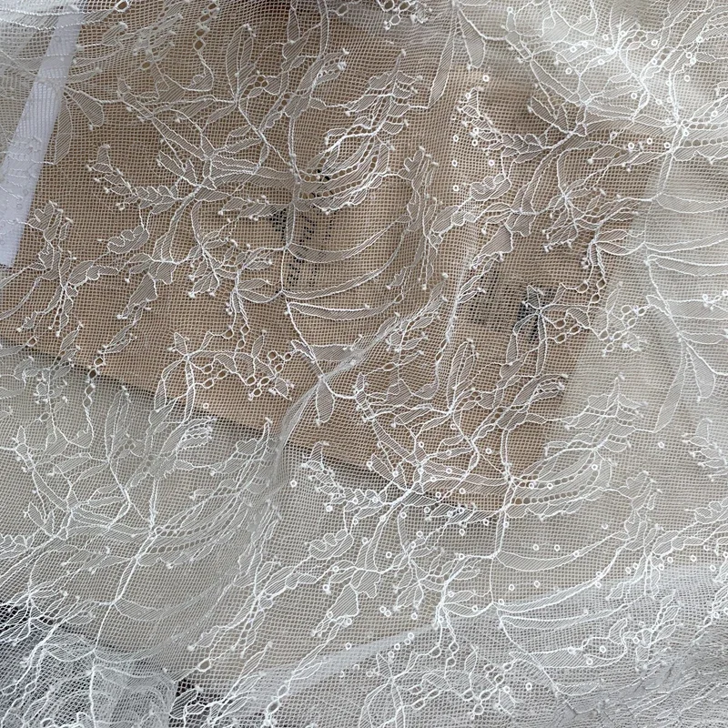 Shiny Clothing Sewing DIY Lace 1 Meter 150CM Wide Off white French Chantilly Lace Girls Lady Costume Lace with Sequins