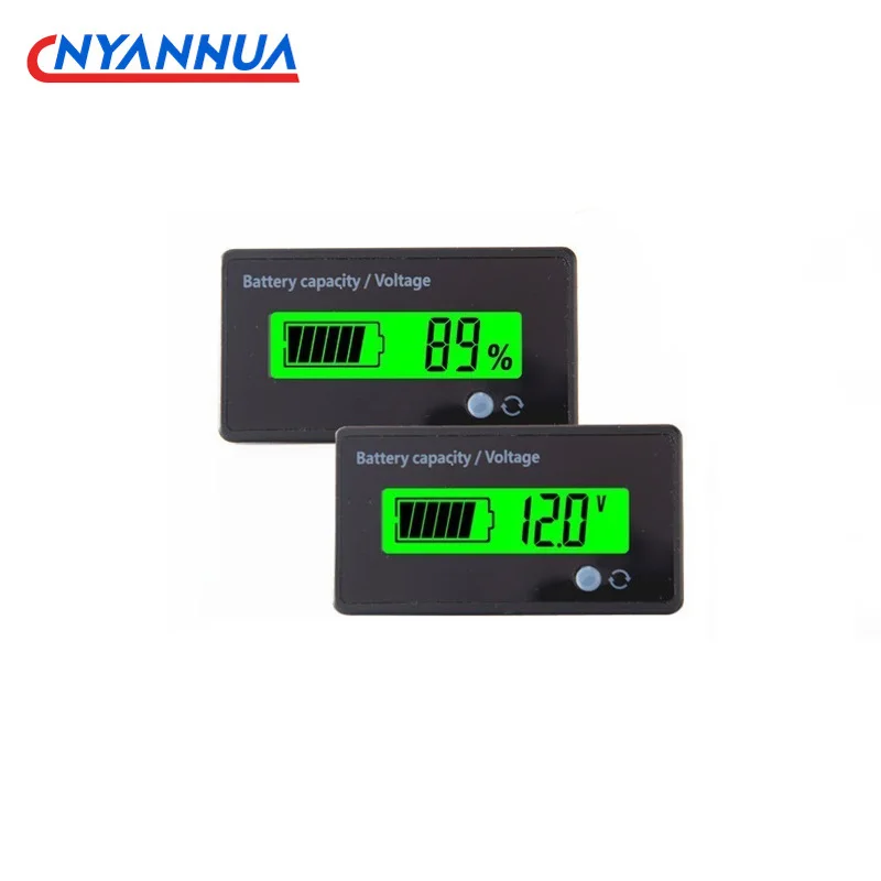 Percentage + Voltage Dual Display Lithium Battery Level Display Fuel Gauge 6-63V Green/Blue/White LCD