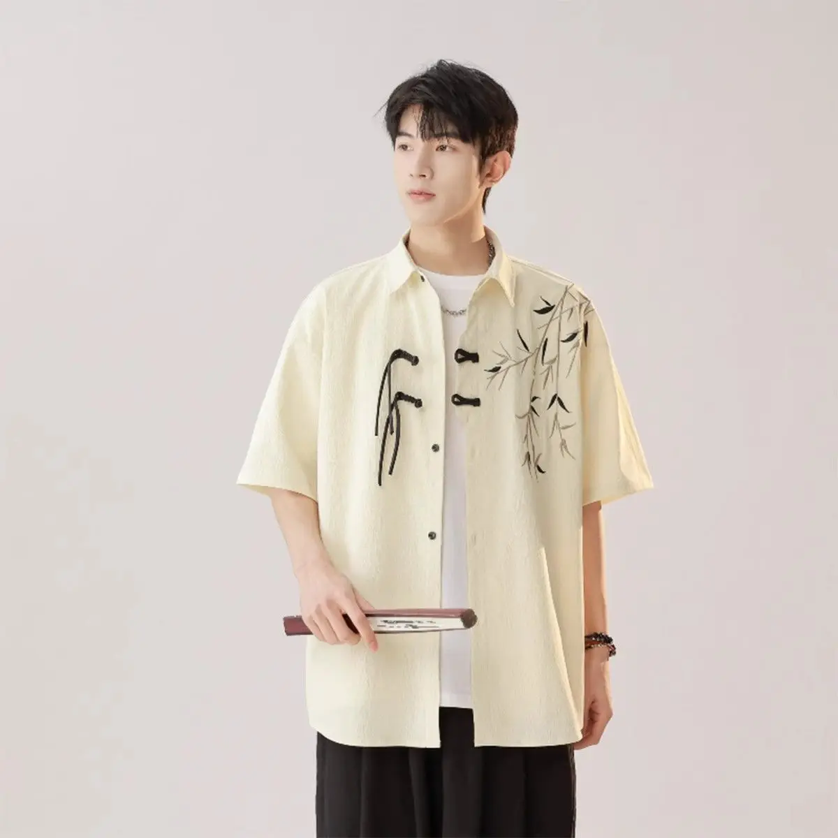 Summer National Style Embroidered Bamboo Shirt