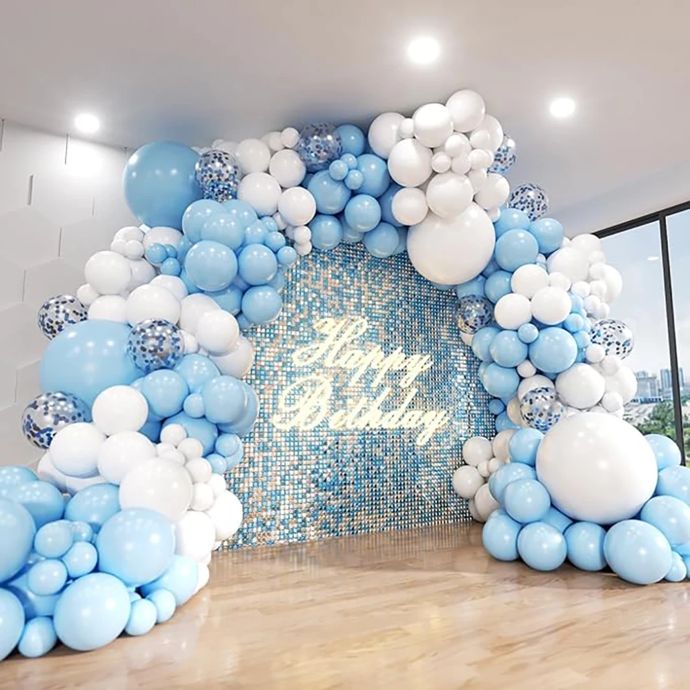 Baby Blue Balloons Garland Arch White Pastel Blue Confetti Balloon Kit Birthday Party Baby Shower Wedding Anniversary Decoration