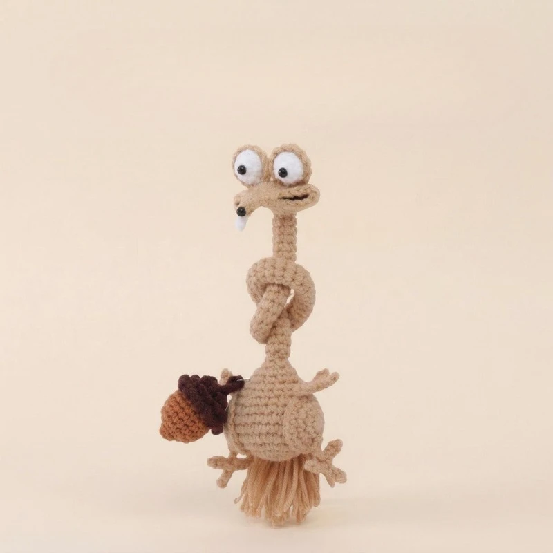 Premium Hand Knitted Long Neck Squirrel Plush Toy，Exquisite Crochet Craft Ornament，Fashion Bag Hanging Charm Daily Accessory