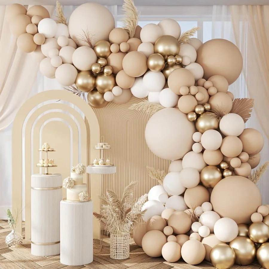 Kit de guirlande d'arche de ballons en latex blanc, doré métallique et nude, 102 pièces, pour anniversaire, mariage, fête nuptiale, décoration de la maison