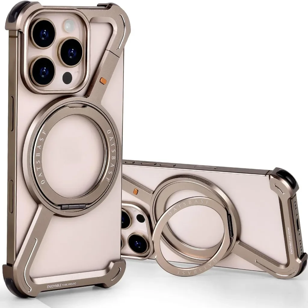 Metal Magnetic Case for iPhone 16 Pro Max Z Shape Frameless Design 360° Rotation Kickstand 16 Plus Cover