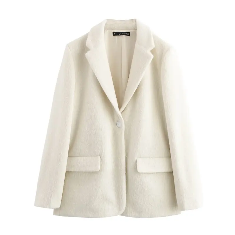 

Autumn Winter New Arrival Women's Faionable Artificial Fur Effect Straight Cut Suit Jaet Versatile Long Sve Commute Sle