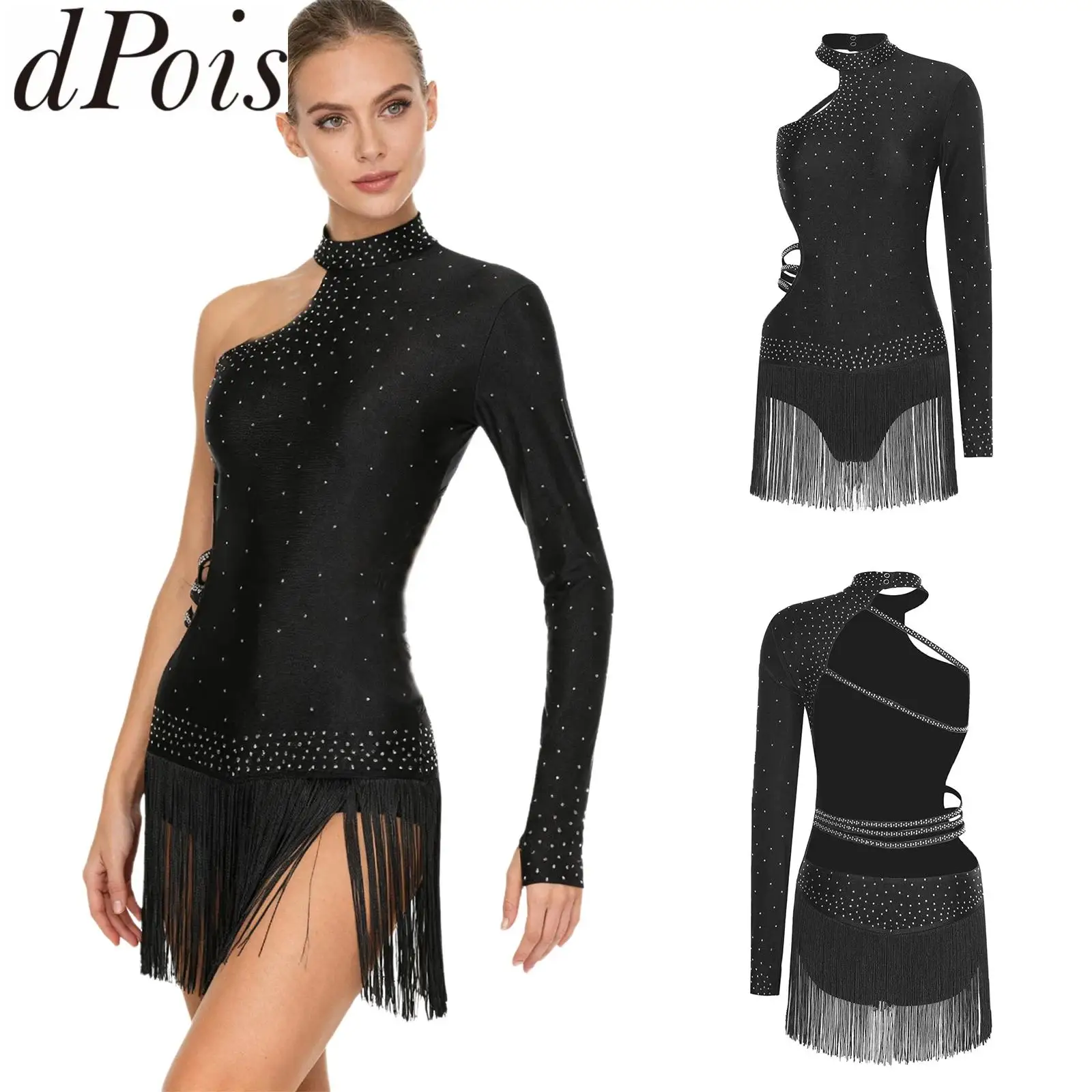 إمرأة مهدب ملابس رقص الجمباز الراين Strappy عارية الذراعين شرابة ارتداءها للتزلج على الجليد تشاتشا تانجو سامبا اللاتينية رقص الجاز #1