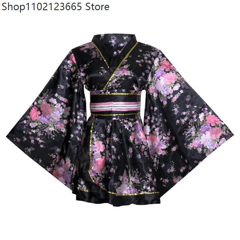 2026 Women's Kimono Short Japanese Style Print Improved Yukata Stage Performance Costume Cosplay Stage Costumes