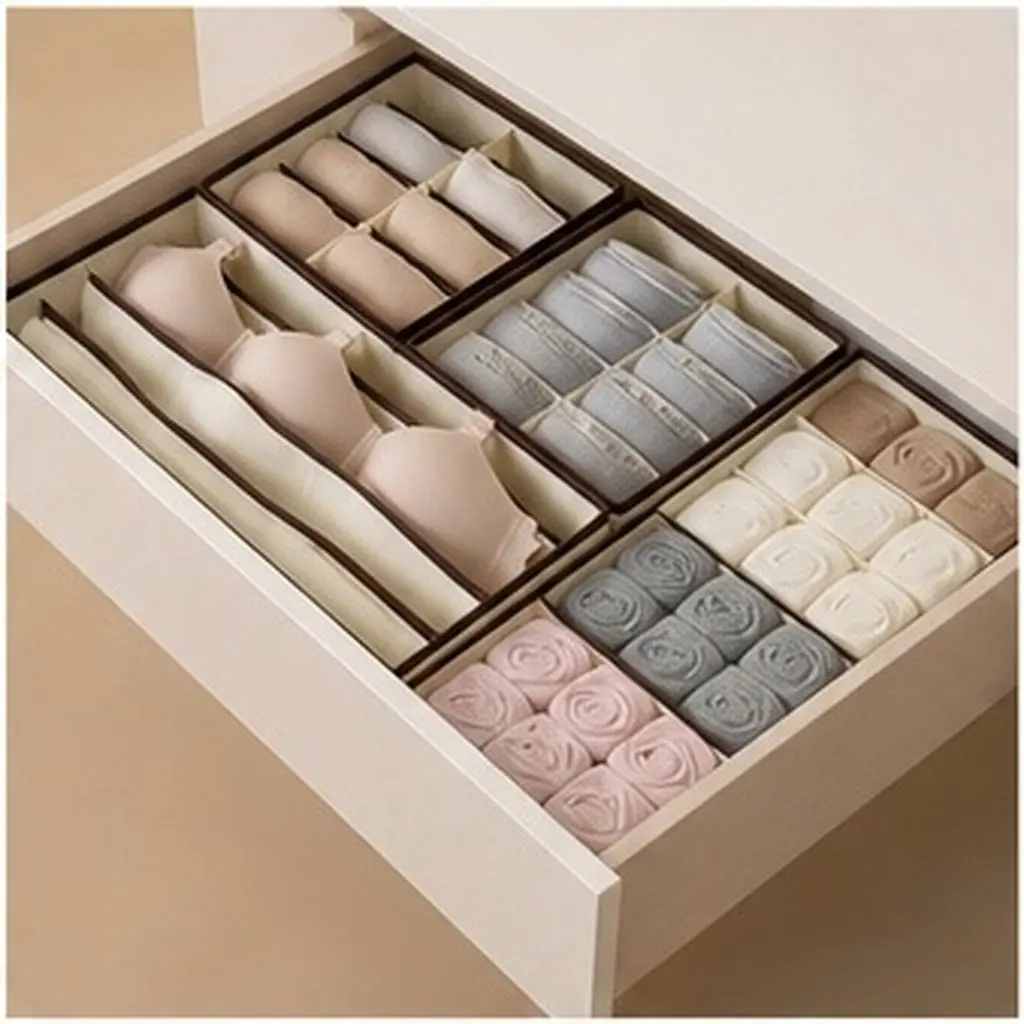 4Pcs Bra Storage Box for Women Non-Woven Underwear Organizer Drawer Closet Divider with Moisture Absorbing Odor Control