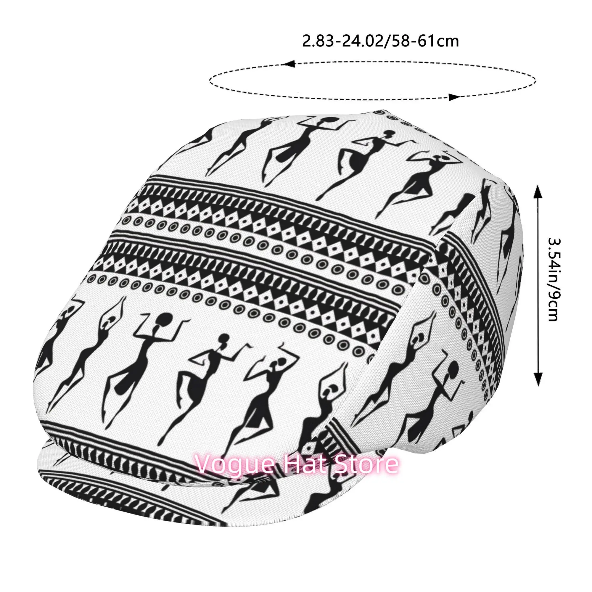 2D Flat - 1pc of African Dance Silhouettes Printed Beret, a Vintage Newsboy Hat, Suitable for Everyone, an Essential Fashion Ite