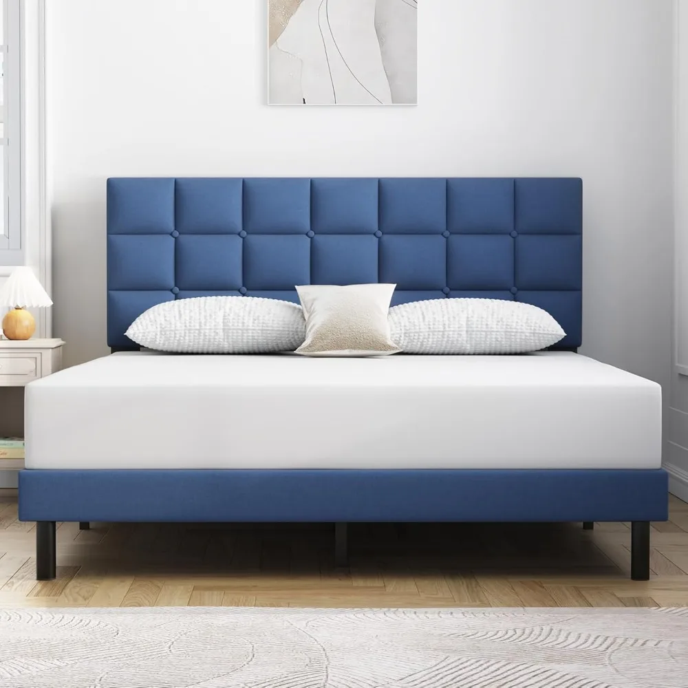 

Full Bed Frame Upholstered Platform with Headboard and Strong Wooden Slats,Non-Slip and Noise-Free,No Box Spring Needed