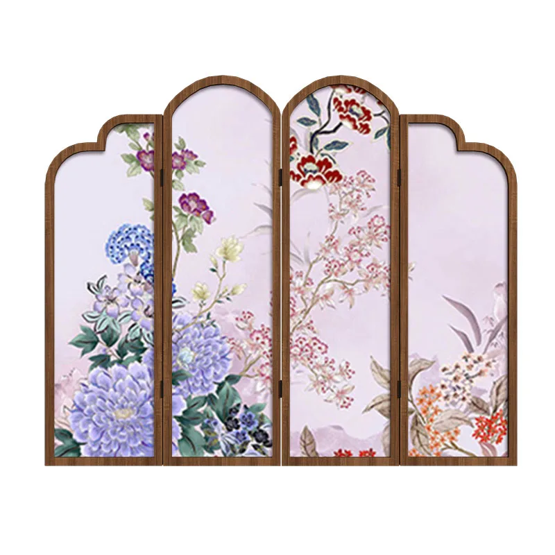 French medieval solid wood folding screen partition guest dining room bedroom decorative sofa background wall folding screen flo