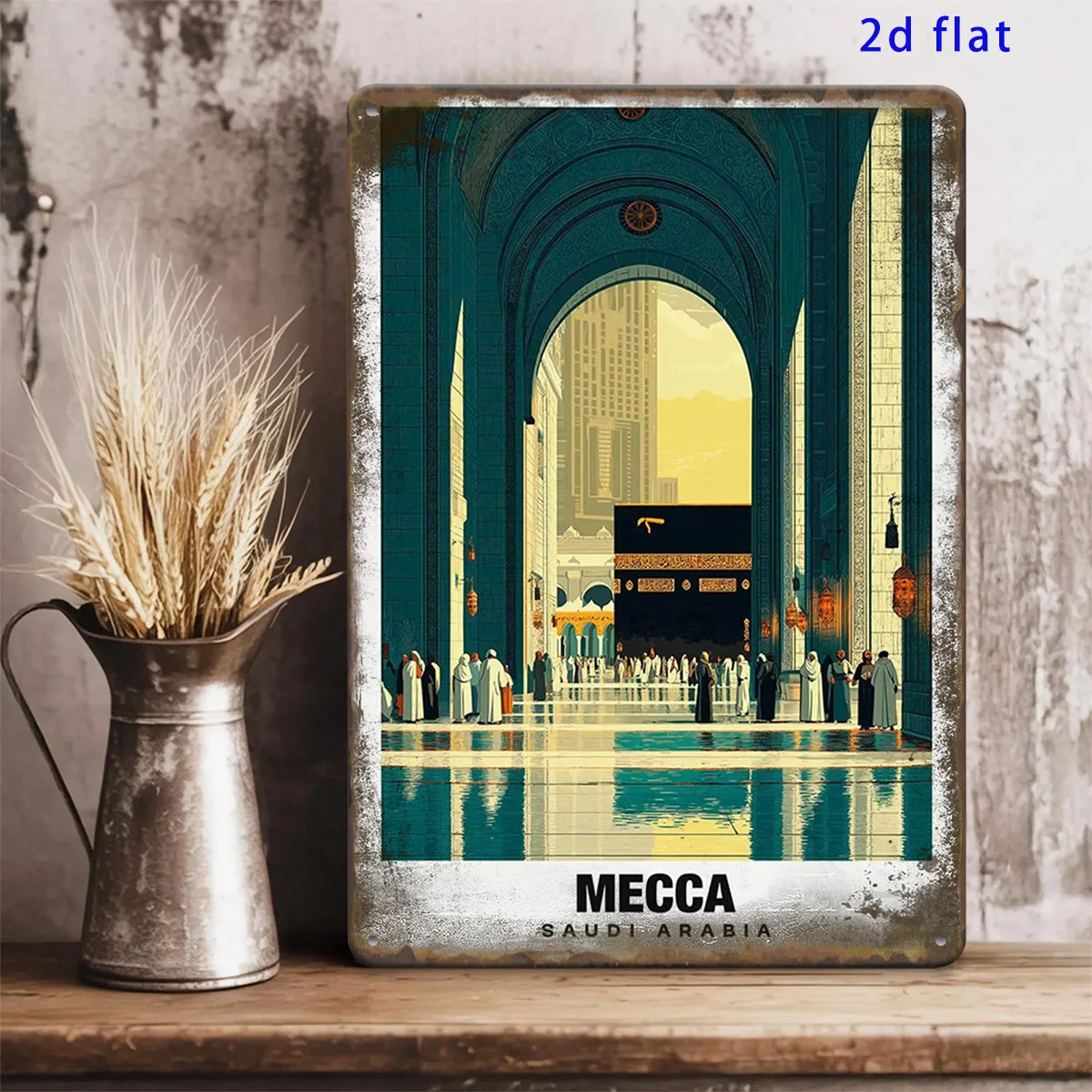 CIFBUY Vintage Mecca Saudi Arabia Aluminum Wall Art Waterproof Durable Metal Sign Home Living Room Dining Bar Cafe Decor